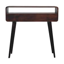 Curved Light Walnut Console Tables