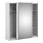 Verona Sliding Wardrobe 180cm in White with White and Mirror Doors with 5 Shelves