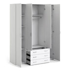 Space Wardrobe 4 Doors 3 Drawers in White 2001