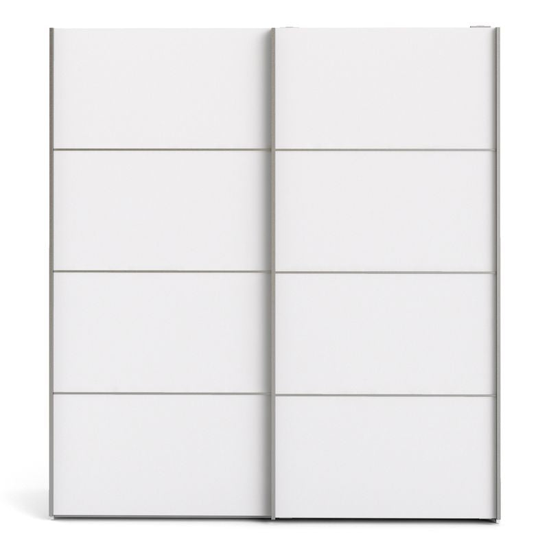 Verona Sliding Wardrobe 180cm in White with White Doors with 5 Shelves