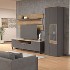 Klara TV Unit with 2 Drawers 1 Flip Door in Grey and Oak inc LED Lighting