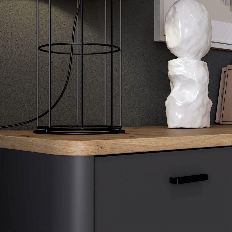 Klara TV Unit with 2 Drawers 1 Flip Door in Grey and Oak inc LED Lighting